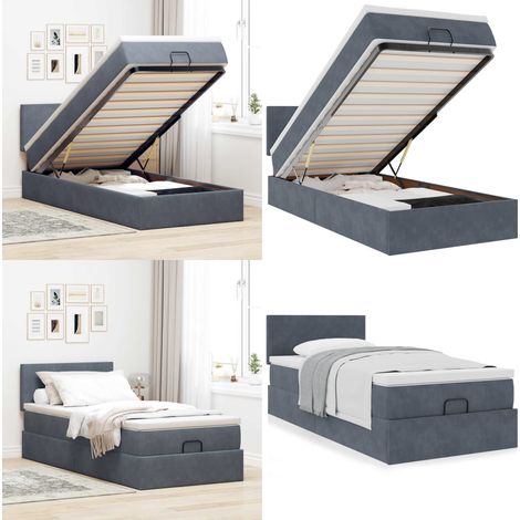 vidaXL Ottoman-Bett mit Matratze Dunkelgrau 90x190 cm Samt (1/5)