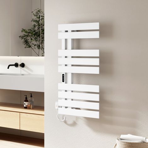 EMKE Elektrischer Handtuchheizkörper 100 x 50 cm 320 W Weiß mit LED-Display, App & Sprachsteuerung, Öffnung rechts Badheizkörper Handtuchtrockner (1/5)