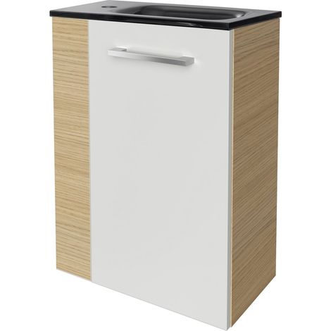 Fackelmann B. STYLE SBC Gäste-WC Set 2 Teile – Waschtischunterschrank in Weiß mit Holz Braun mit Waschbecken aus Glas in Anthrazit  – Waschbeckenunterschrank schmal – Türanschlag rechts – 45 cm breit" (1/4)