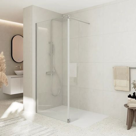 Cabine de douche à l italienne 60 cm porte pivotante 40 cm verre transparent 8 mm anti calcaire profilés en nickel brossé h200 Keros (1/4)