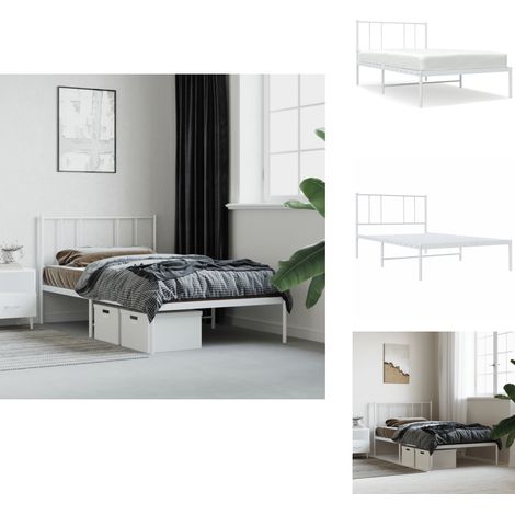 Cadre de lit métal sans matelas avec tête de lit blanc 80x200cm - Cadre De Lit - Lit Simple - Lit Metal - Lit Blanc - Meuble Chambre (1/5)