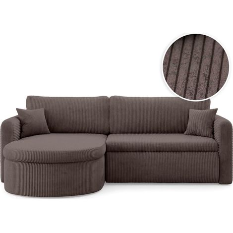 Canapé d'angle reversible convertible 4 places VERA en velours cotelé - Marron glacé (1/5)