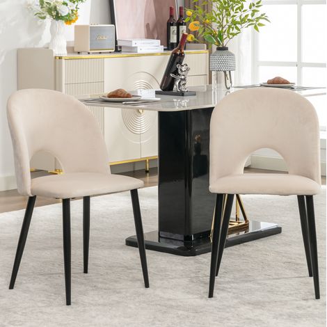 Silla de comedor 47/44/84 cm de terciopelo beige con patas de metal y costura geométrica (1/5)