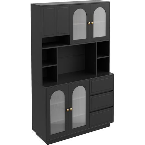 Schwarzer Hochschrank aus MDF mit gewölbten Acrylklappen, App-LED und 3 Schubladen (1/5)