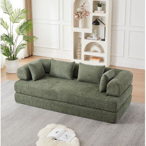 Canapé-lit modulable 4-en-1 en chenille vert, dossier réglable, 200 x 95 x 68 cm (1/5)