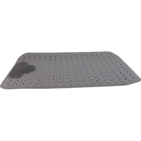 Tapis douche antidérapant TPE massage pieds – Baignoire ventouses nuage gomme salle bain gris 80x50cm, salle de bain (1/2)