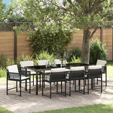 Set da Pranzo per Giardino 9 pz Nero polyrattan vidaXL (1/5)