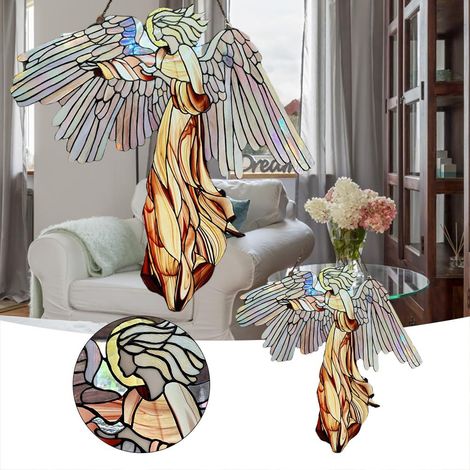 Decoración para ventana: Atrapasueños con forma de ángel, hecho de acrílico, 30x30cm (133g) (1/5)