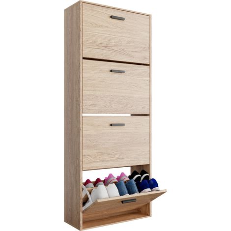 CASABEL Meuble Rangement Chaussure 24 Paires - Pour Entree Couloir - 60x24x150 cm - Bois Clair (1/5)