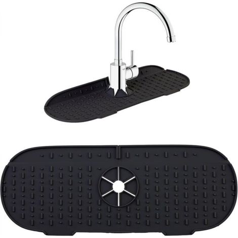 Tapis de robinet en silicone, protection anti-éclaboussures pour évier de cuisine, tapis de robinet de salle de bain, protection de comptoir - Noir