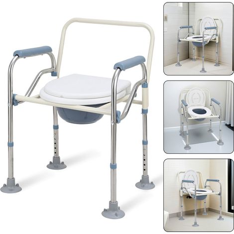 Randaco Chaise percée réglable en hauteur Chaise de toilettes avec seau hygiénique, chaise de douche antidérapante Chaise de bain Chaise de douche pour personnes âgées et handicapées, etc.