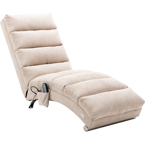 Fauteuil relax fixe beige en lin avec massage et poche latérale, pour bureau et salon (1/5)