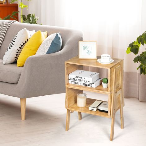 Lot de 2 Table de Chevet Matériau non-toxique Avec Compartiment de Rangement Ouvert Naturel CW99640 (1/3)