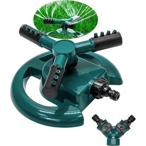 Bleu Vert Rotatif à 360 ° pour Tuyau d'arrosage, arroseur Automatique de pelouse avec 3 Bras, Grande Couverture, arroseurs d'eau pour pelouse,