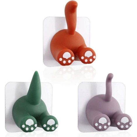 Lot de 3 crochets multi-usages pour queue d'animal, crochet mural adhésif, porte-brosse à dents, porte-brosse à dents, cuisine, salle de bain, suspension de serviette, (3 pièces), Ensoleillé