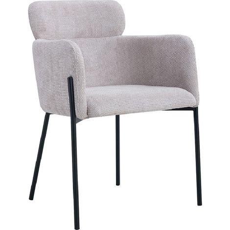Stuhl CAMPBELL für Esszimmer – Stoff in hellem Beige – Armlehnen – Schwarze Metallbeine – Design / Industriestil