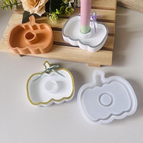 Moule en silicone pour bougie en forme de citrouille, moule de coulée, bougeoir, moules en silicone pour béton, plâtre d'automne pour couler citrouille, ciment, moule en silicone pour Halloween (1/5)