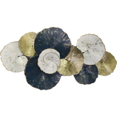 Pannello Decorativo da Parete Foglie 91,4x6,4x49,5 cm in Metallo Oro Bianco e Blu