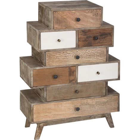 Commode design en bois de manguier, de 8 tiroirs - L.76 x l.35 x H.107 cm -PEGANE- (1/3)