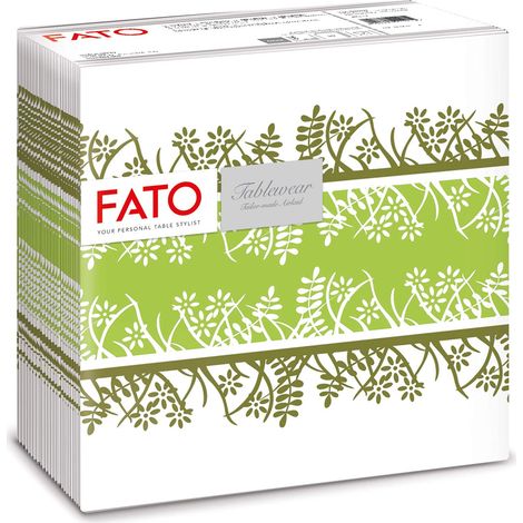 Fato, Tovaglioli in Carta a secco, Airlaid, Effetto Tessuto, Confezione da 50 tovaglioli, Formato 40x40 piegato in 4, Decoro Garden Pistacchio (1/5)