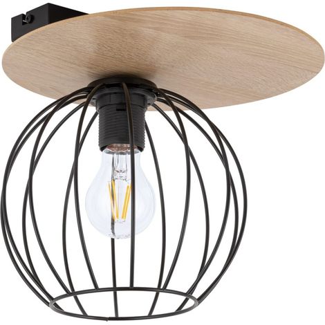 Plafonnier rond bois clair noir E27 15W Cyber Sigma (1/4)