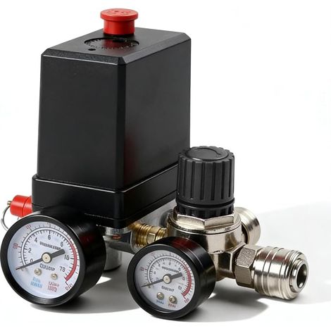 Air Compressor Pressure Switch, 220V Pressure Regulator, 90-120 Psi Pressure Switch Compressor With Safety Valve And Pressure Gauge, Air Compressor Valve For Quick Decompression (1/5)