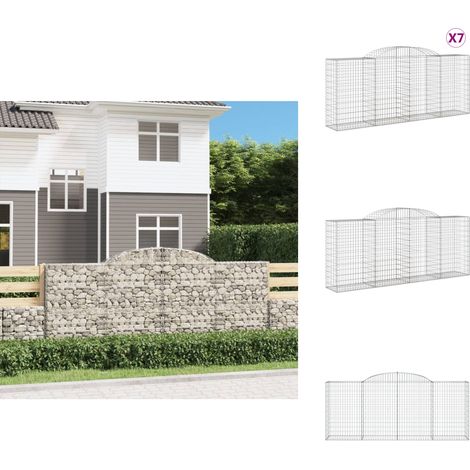 Paniers à gabions arqués 7 pcs 300x50x120/140 cm fer galvanisé - Panier Gabion - Gabion - Mur Gabion - Clôture Jardin - Décoration Jardin (1/5)