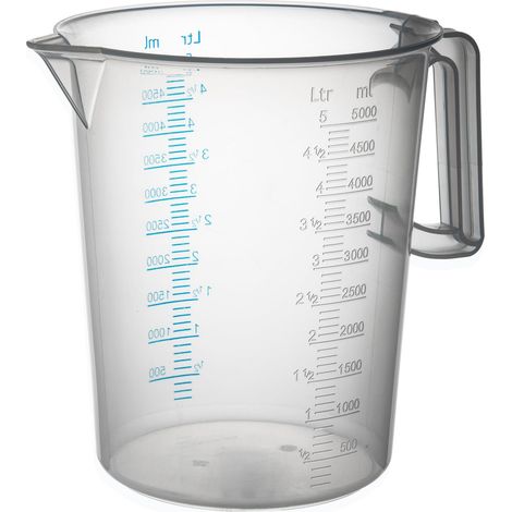 Carafe en plastique avec poignée fermée, capacité 5L, cruche pour eau et liquides alimentaires - Mesure graduée pour peser des aliments avec balance de cuisine, fabriquée en