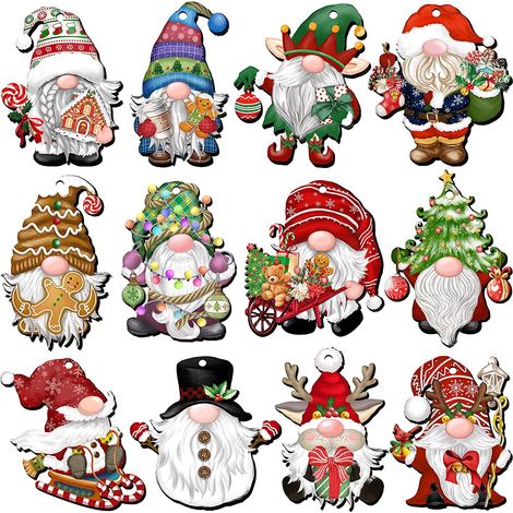 Autre décoration pour Noël,Decoration Sapin Noel 24Pcs Decoration Noel Sapin en Bois Motif de GNOME de Noël Deco Sapin Noel ,Decoration de Noel pour Sapin de Noel en Bois (1/5)