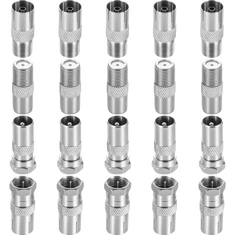 20 Pcs Adaptateur Antenne TV, Connecteur Coaxial Câble F Mâle/Femelle (1/5)