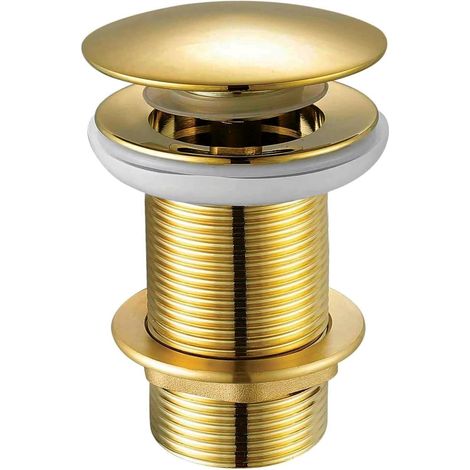 Bouchon d'évier en laiton massif à fentes, tête ronde en forme de champignon, finition dorée, compatible avec la salle de bain et la cuisine, conforme aux normes britanniques. (1/4)