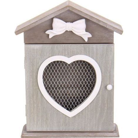 Boîte à Clé en Bois Murale 6 Crochets - Européenne Decor Armoire Rangement Rétro Maison Coeur (1/4)