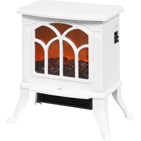 Cheminée électrique sur pied 750/1500 W, fausse cheminée décorative avec effet flamme LED, 37,3 x 23,1 x 44 cm, blanc (1/5)