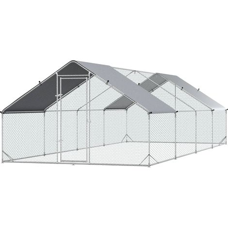 Freiluft-Hühnerstall, -Zwinger und -Voliere, 24 m² – Drahtgittergehege, Maße 3 m x 8 m x 2 m – Überdachte Fläche – Verzinkter Stahl