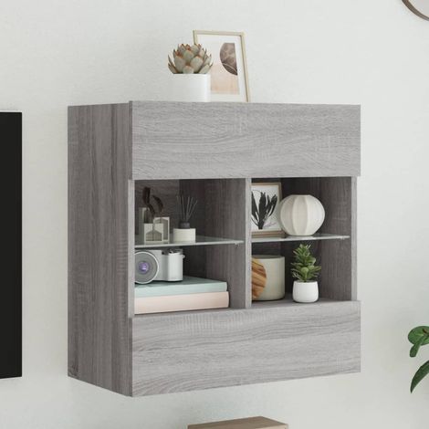 TV Wall Cabinet with LED Lights Grey Sonoma 58,5x30x60,5 cm vidaXL (1/5)