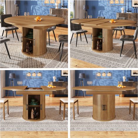 Walnut Extendable Round Dining Table for Kitchen and Balcony,Expands from 118 to 158cm,Seats Up to 6 People,Perfect for Dining Room Use