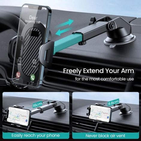 Support Téléphone Voiture - Ventouse Réglable 360° - Pour Pare-Brise et Tableau de Bord - Hauteur 9,6 à 16 cm - Largeur 5,2 à 9 cm - 1 Pièce (1/4)