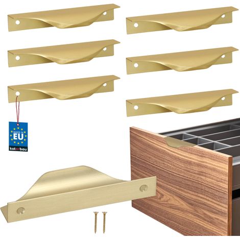 Tiradores para muebles KOTARBAU® Modern Edge de aluminio color oro mate, 96/116 mm, juego de 6 unidades