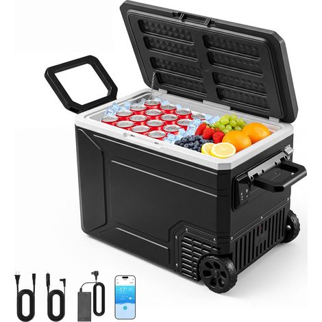 Glacière Électrique Voiture et Maison, Réfrigérateur Portable 78 L 12 V/24 V CC et 100-240 V CA, pour Camping Voyage, Mini Frigo à Compression -20 à 20 °C, Contrôle APP avec Roues et Poignée (1/5)