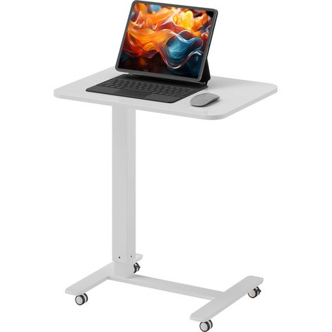 Bureau assis avec 4 roulettes réglable en hauteur pliable blanc pour salon assis-debout hauteur, roulettes, forme 73-110 (1/5)