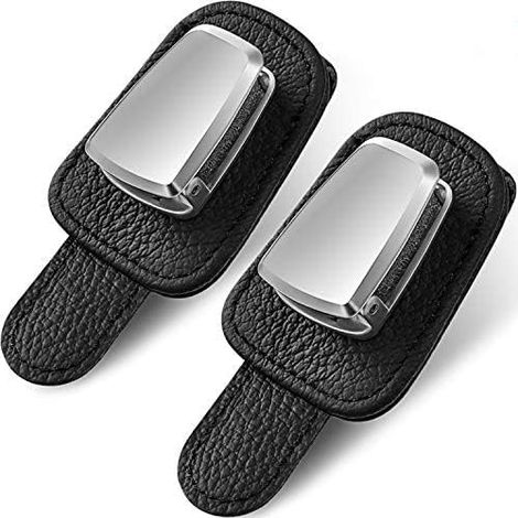 2 Paquets de Porte-Lunettes de Voiture Clip de Support de Lunettes de Soleil de Visière de Voiture Universel Cintre de Lunettes en Cuir et Clip de Carte de Ticket Porte-Lunettes (Noir)