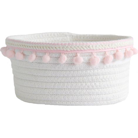 Panier rond en corde de coton Lauatiiu, grand panier de rangement tressé pour jouets, linge et couvertures, avec poignées, idéal pour la chambre d'enfant (D45 x H43 cm, gris clair). (1/5)