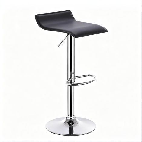 Taburete de bar giratorio ajustable en altura negro de piel sintética y acero cromado (1/5)