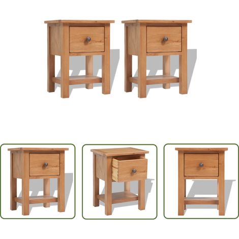 The Living Store Nachttische 2 Stk. 36x30x47 cm Massivholz Eiche - Eichenholznachttisch - Nachttische Set - Wohnzimmer Dekoration - Möbel - Rustikal (1/5)