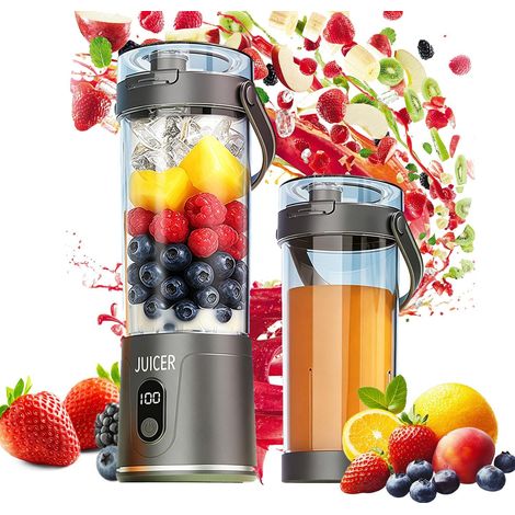 Tragbarer 600-ml-Standmixer für unterwegs, Mini-Standmixer mit 12 Klingen, USB-Ladefunktion, kabelloser Smoothie-Maker, Mini-Mixer für Shakes und Smoothies, für Küche/Fitnessstudio/Zuhause (Grau) (1/5)