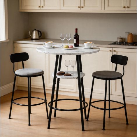 Mesa alta con almacenaje, efecto mármol blanco, estructura de metal negro, 60 x 89 cm HAVRYA (1/5)