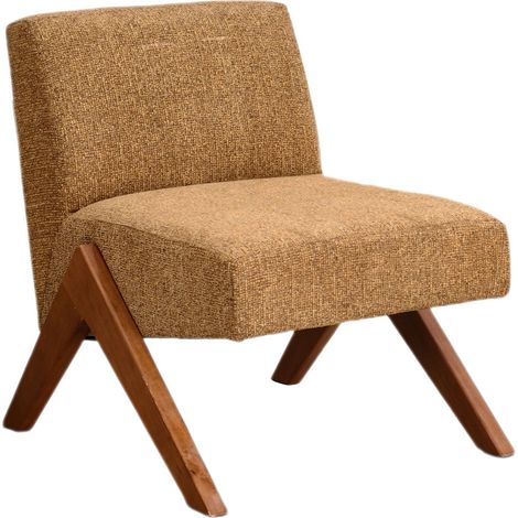 Fauteuil en tissu pieds bois - Marron chiné - Vinto (1/5)