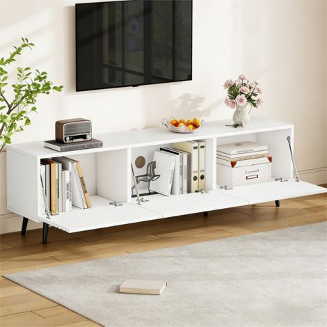 REDOM Mobile TV 180x40x48 cm, 3 ante a ribalta, ampio spazio di archiviazione, design stampato 3D, MDF bianco