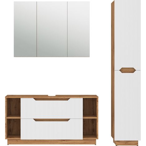 Meubles bain Lotta, Chêne/blanc rayé, 3 pièces, Vicco (1/5)