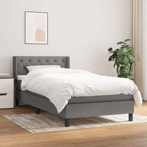 Cama box spring con colchón tela gris oscuro 80x200 cm (1/5)